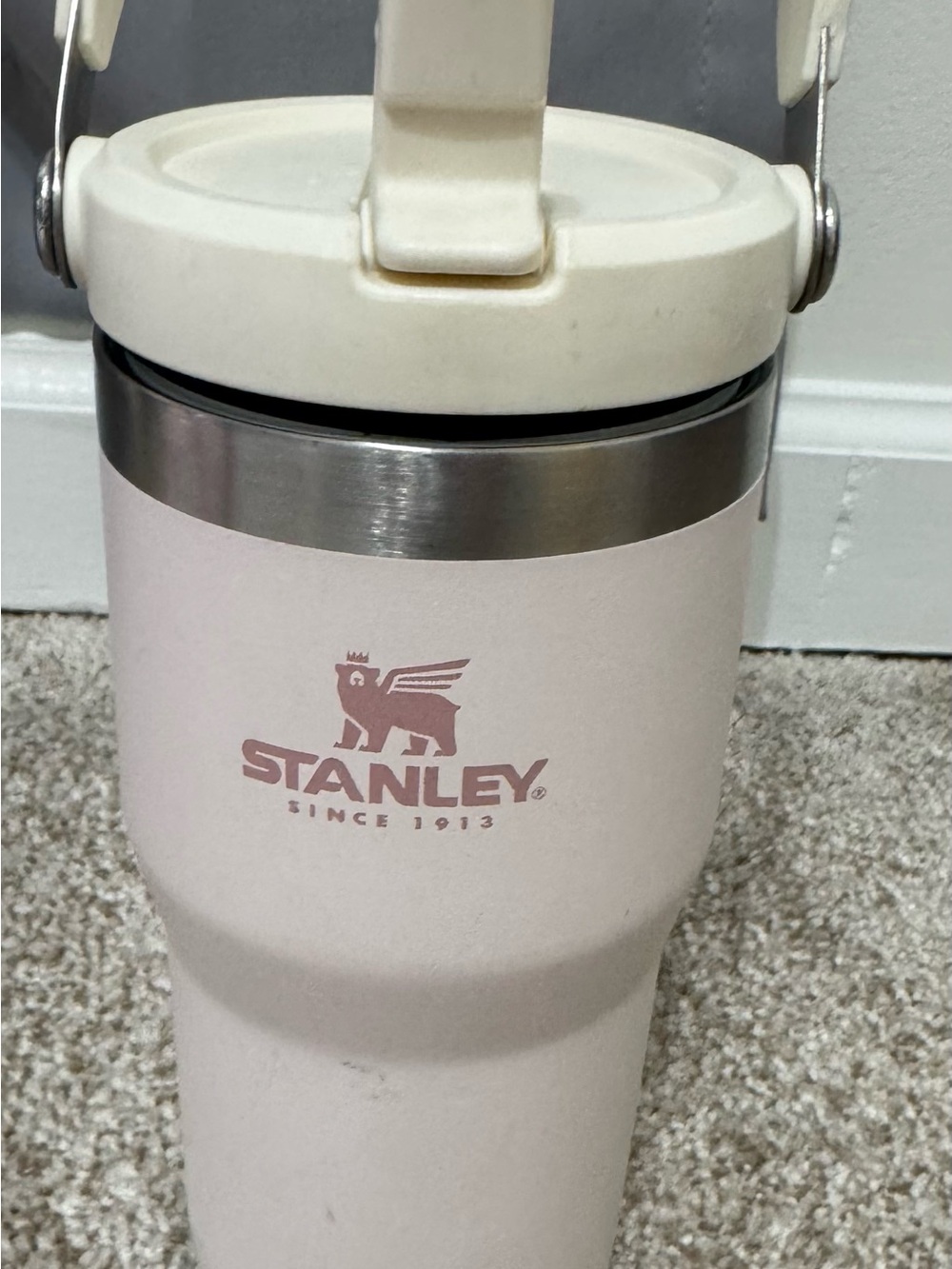 Stanley 20 oz Insulated Travel Tumbler Mug White Flip Lid Handle Cup